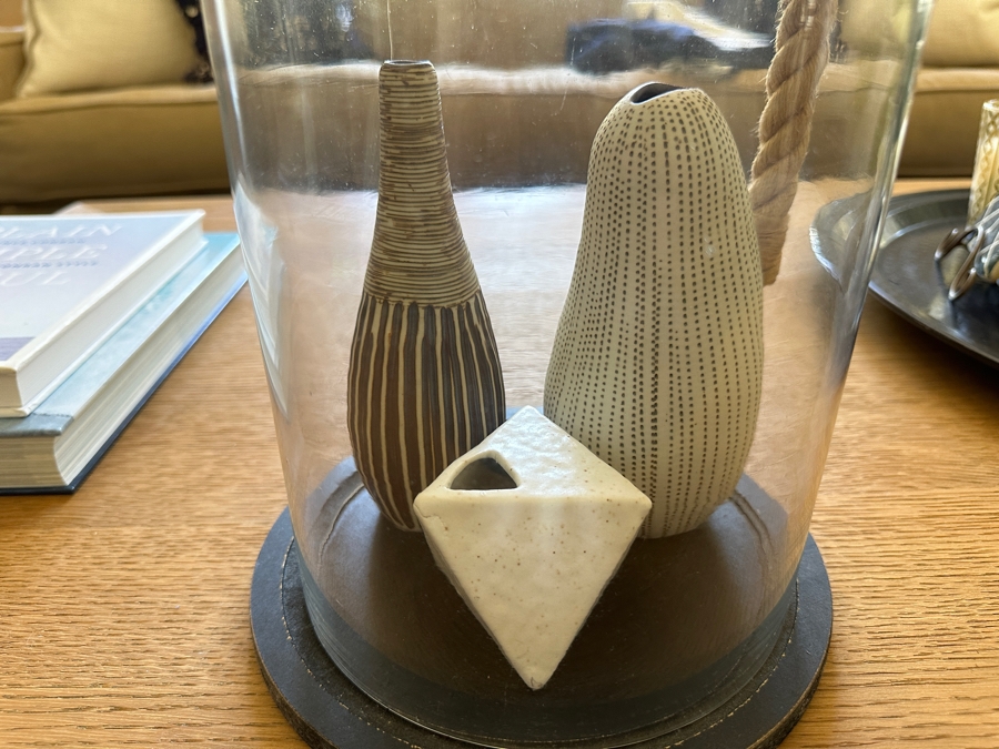 Three Decorative Japanese Pottery Pieces Under A Nautical Themed Glass Dome 12'H [Photo 2]