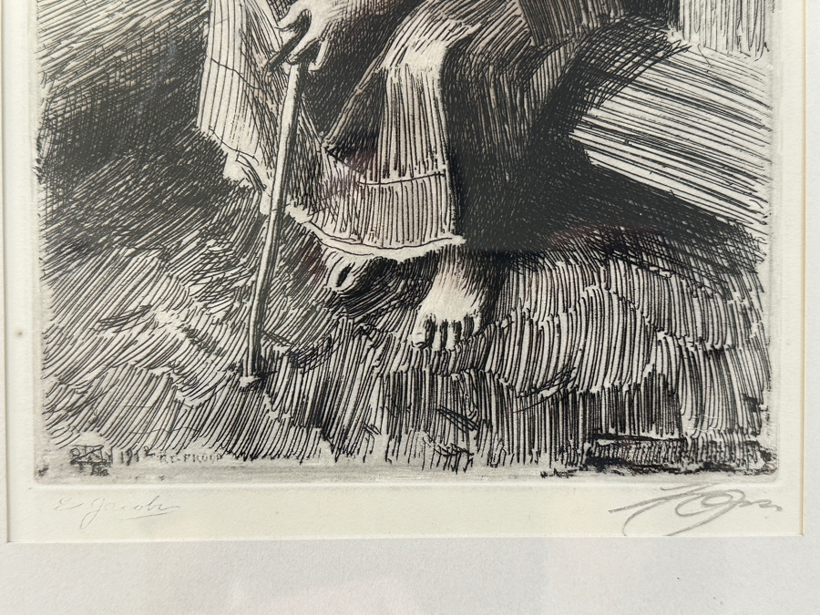 Signed Jacobi Re-Proof Etching After Anders Zorn 'Valkulla' 8 X 12 Framed 14 X 20 [Photo 4]