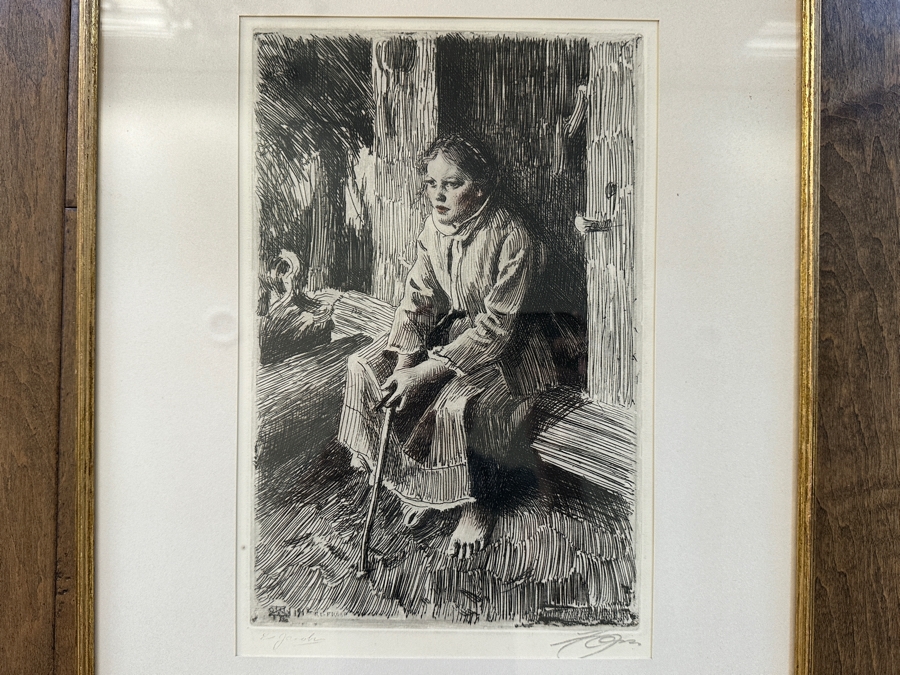 Signed Jacobi Re-Proof Etching After Anders Zorn 'Valkulla' 8 X 12 Framed 14 X 20