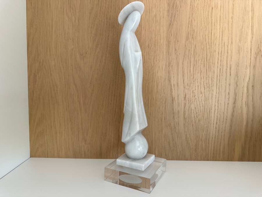 White Marble Statue Of The Virgin Mary Madonna On Acrylic Base 11.5'H [Photo 5]