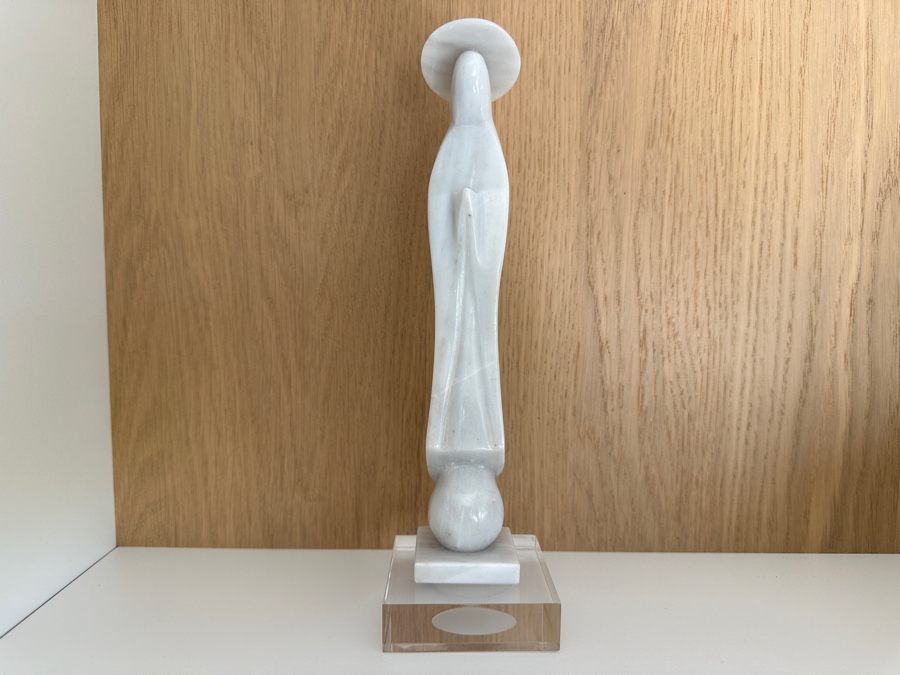 White Marble Statue Of The Virgin Mary Madonna On Acrylic Base 11.5'H