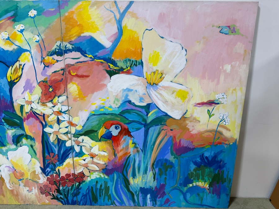 Just Added - Michaels Original Diptych Modern Expressionist Oil Painting On Canvas Titled 'Flight Of Nature' Signed And Dated 1979 96' X 60' Appraised At $4,500 [Photo 2]