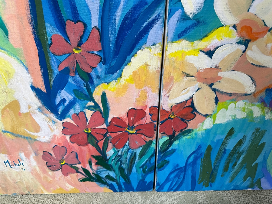 Just Added - Michaels Original Diptych Modern Expressionist Oil Painting On Canvas Titled 'Flight Of Nature' Signed And Dated 1979 96' X 60' Appraised At $4,500 [Photo 8]