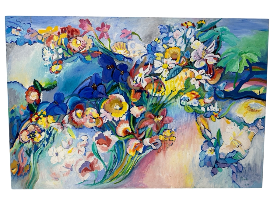 Just Added - Michaels Original Modern Expressionist Oil Painting On Canvas Titled 'Nature Blossoms' Signed And Dated 1979 72' X 48' Appraised At $4,500