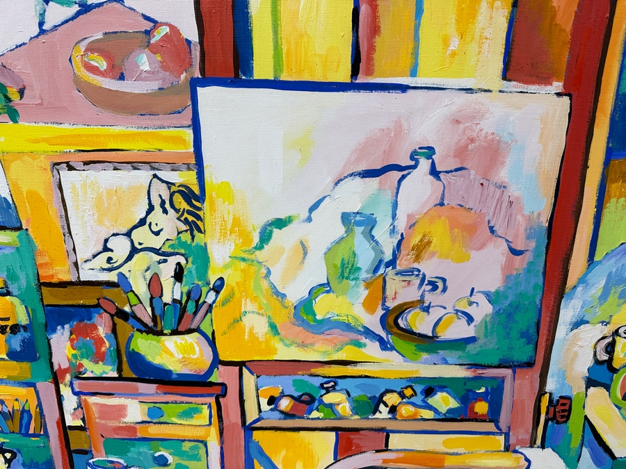 Just Added - Michaels Original Modern Expressionist Oil Painting On Canvas Titled 'The Artist Studio' Signed And Dated 1979 48' X 60' Appraised At $1,500 [Photo 2]