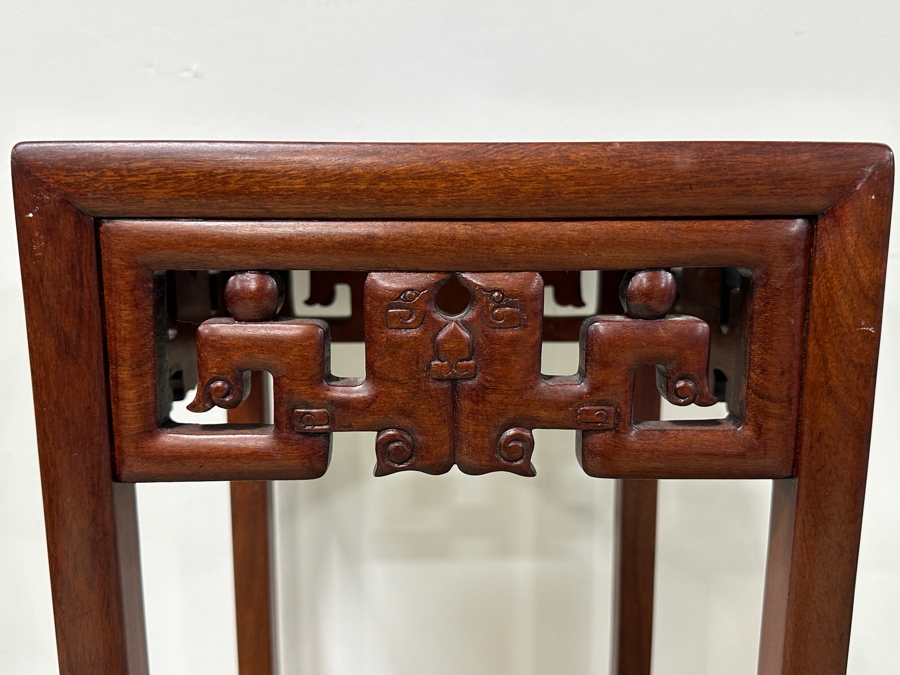 Just Added - Vintage Chinese Carved Hardwood Fern Stand Featuring A Round Cloisonne Inset Panel 12.5W X 12.5D X 35.5H [Photo 6]