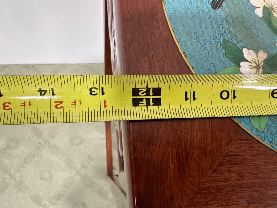 Just Added - Vintage Chinese Carved Hardwood Fern Stand Featuring A Round Cloisonne Inset Panel 12.5W X 12.5D X 35.5H [Photo 14]