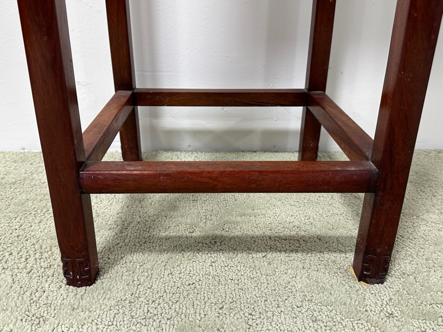 Just Added - Vintage Chinese Carved Hardwood Fern Stand Featuring A Round Cloisonne Inset Panel 12.5W X 12.5D X 35.5H [Photo 8]