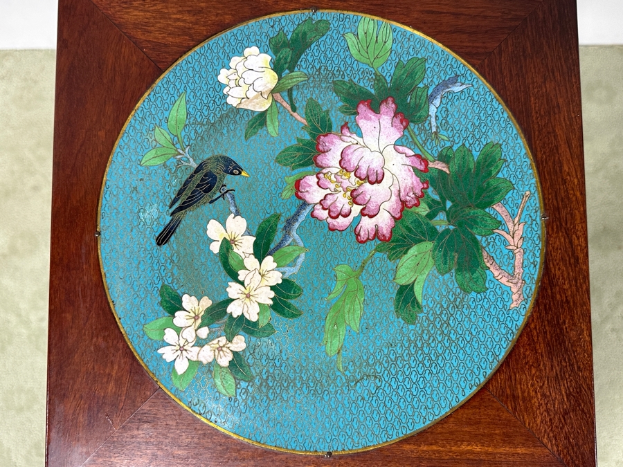 Just Added - Vintage Chinese Carved Hardwood Fern Stand Featuring A Round Cloisonne Inset Panel 12.5W X 12.5D X 35.5H [Photo 12]