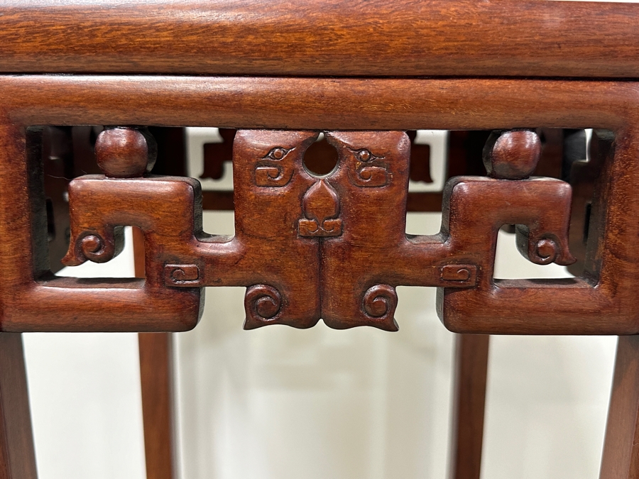 Just Added - Vintage Chinese Carved Hardwood Fern Stand Featuring A Round Cloisonne Inset Panel 12.5W X 12.5D X 35.5H [Photo 7]