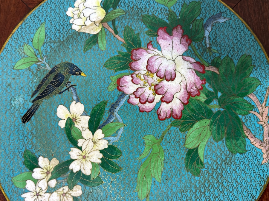 Just Added - Vintage Chinese Carved Hardwood Fern Stand Featuring A Round Cloisonne Inset Panel 12.5W X 12.5D X 35.5H [Photo 13]