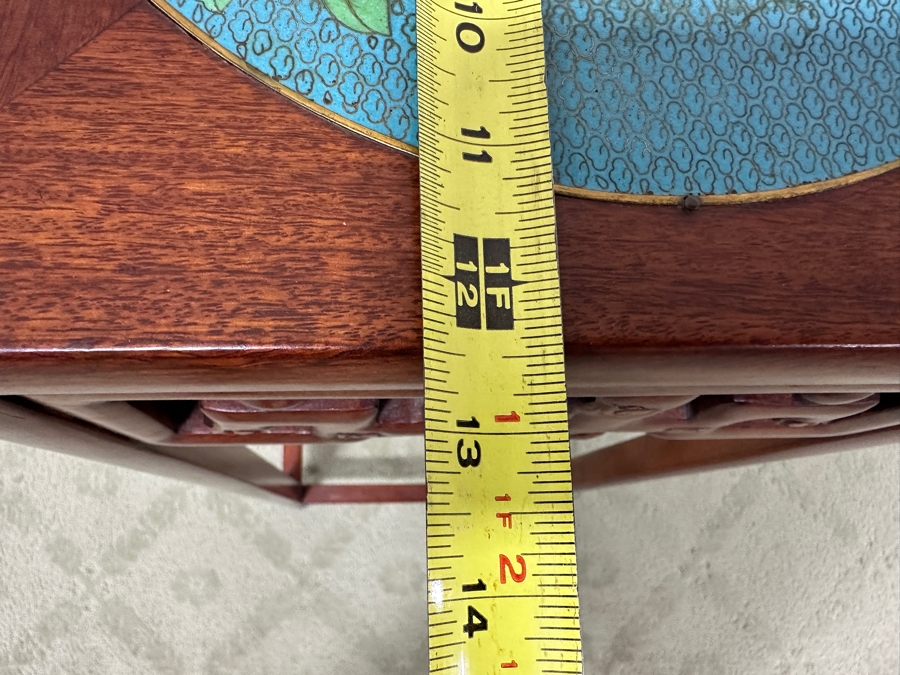 Just Added - Vintage Chinese Carved Hardwood Fern Stand Featuring A Round Cloisonne Inset Panel 12.5W X 12.5D X 35.5H [Photo 15]