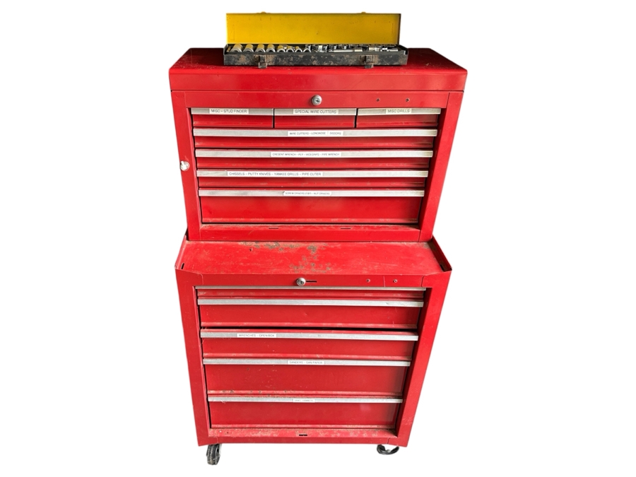 Just Added - Rolling Metal Toolbox Filled With Various Tools - See Photos