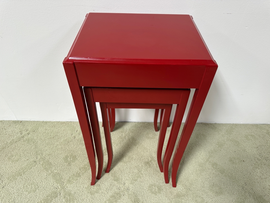 Just Added - Barbara Barry For Baker Furniture Nesting Tables Painted Red 15.5W X 13D X 28H [Photo 4]