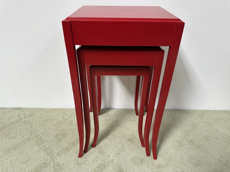 Just Added - Barbara Barry For Baker Furniture Nesting Tables Painted Red 15.5W X 13D X 28H [Photo 3]