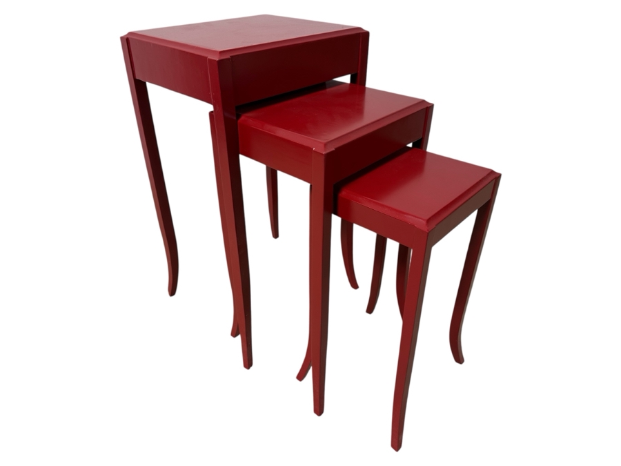 Just Added - Barbara Barry For Baker Furniture Nesting Tables Painted Red 15.5W X 13D X 28H