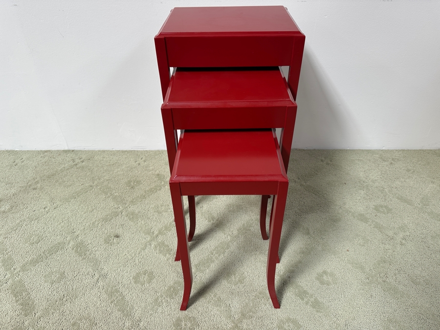 Just Added - Barbara Barry For Baker Furniture Nesting Tables Painted Red 15.5W X 13D X 28H [Photo 2]
