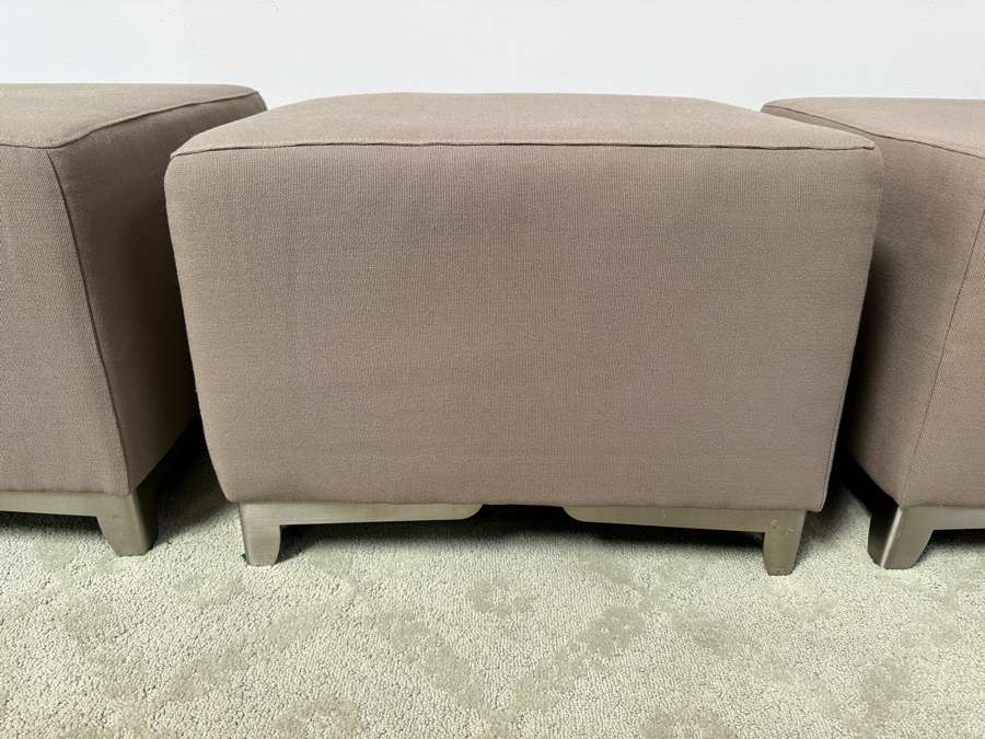 Just Added - (3) Thayer Coggin Upholstered Ottomans Side Chairs With Brushed Metal Feet 25W X 25D X 18H [Photo 3]
