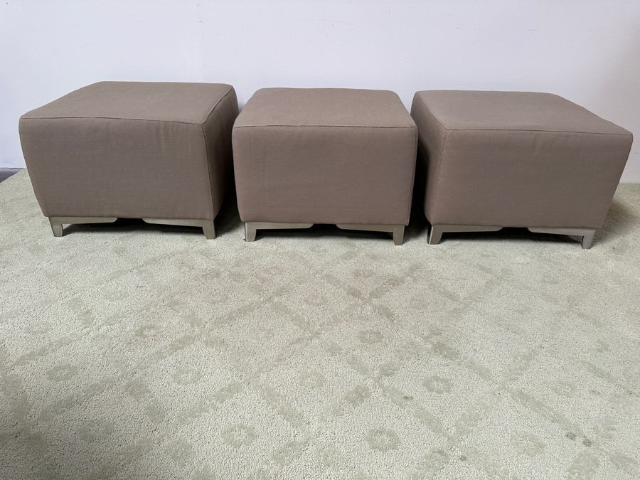 Just Added - (3) Thayer Coggin Upholstered Ottomans Side Chairs With Brushed Metal Feet 25W X 25D X 18H [Photo 2]