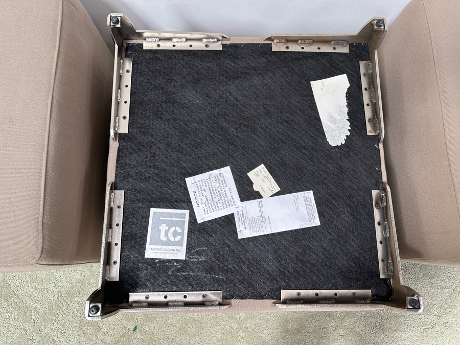 Just Added - (3) Thayer Coggin Upholstered Ottomans Side Chairs With Brushed Metal Feet 25W X 25D X 18H [Photo 6]