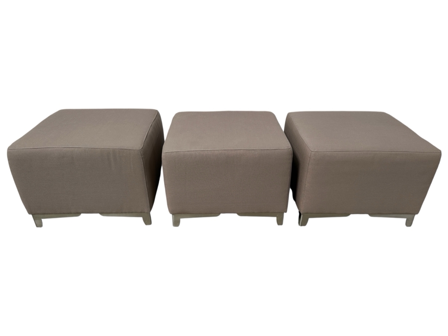 Just Added - (3) Thayer Coggin Upholstered Ottomans Side Chairs With Brushed Metal Feet 25W X 25D X 18H