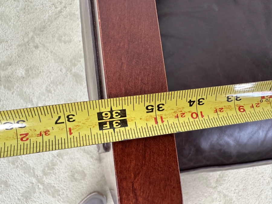 Just Added - Baker Furniture Archetype Maple And Brown Leather Round Tufted Barrel Back Club Chair 36W X 32D X 30H [Photo 10]