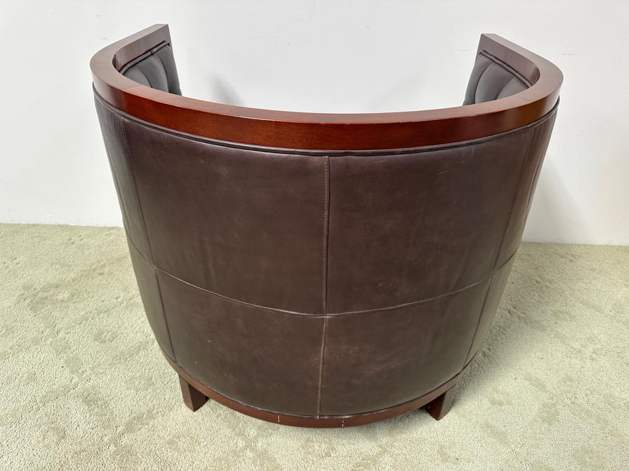 Just Added - Baker Furniture Archetype Maple And Brown Leather Round Tufted Barrel Back Club Chair 36W X 32D X 30H [Photo 5]