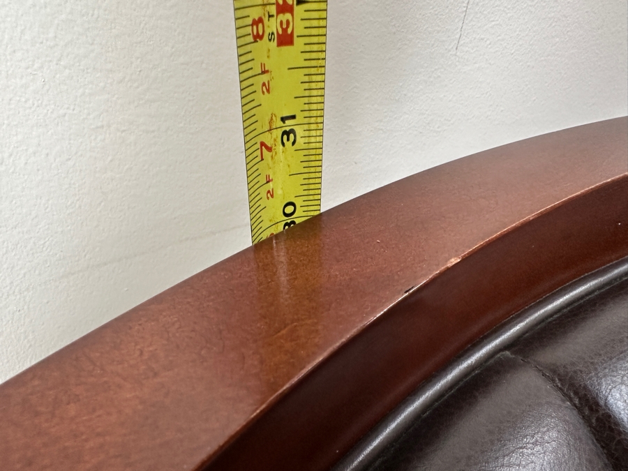 Just Added - Baker Furniture Archetype Maple And Brown Leather Round Tufted Barrel Back Club Chair 36W X 32D X 30H [Photo 12]