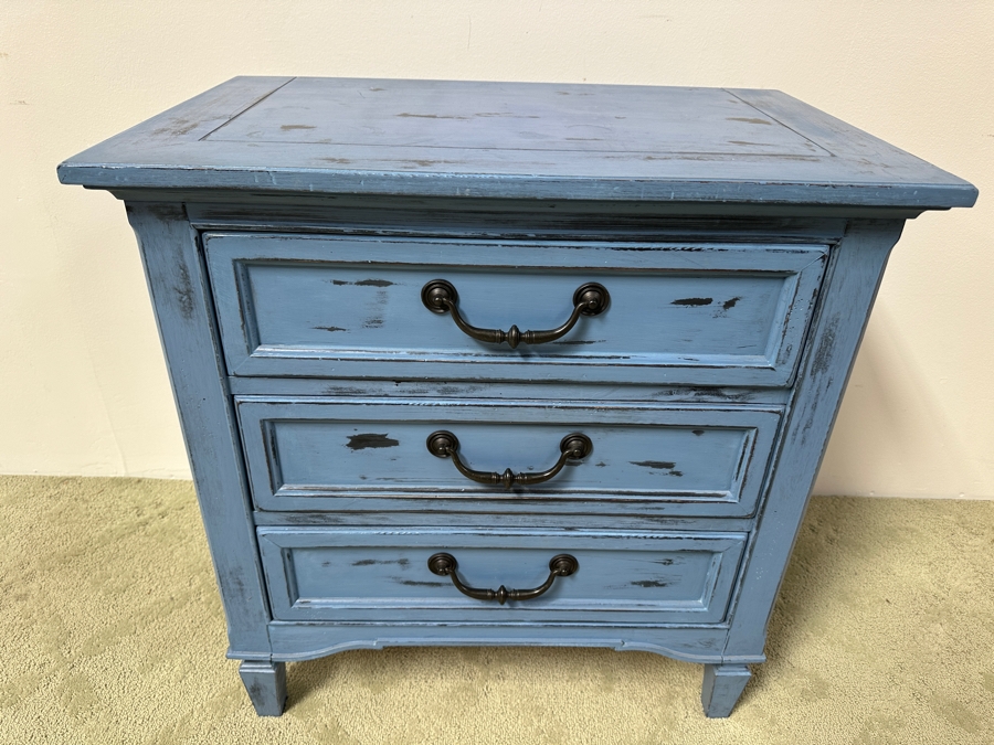Just Added - Stanley Furniture 3-Drawer Nightstand Painted Blue 28.5W X 18.5D X 29.5H [Photo 2]