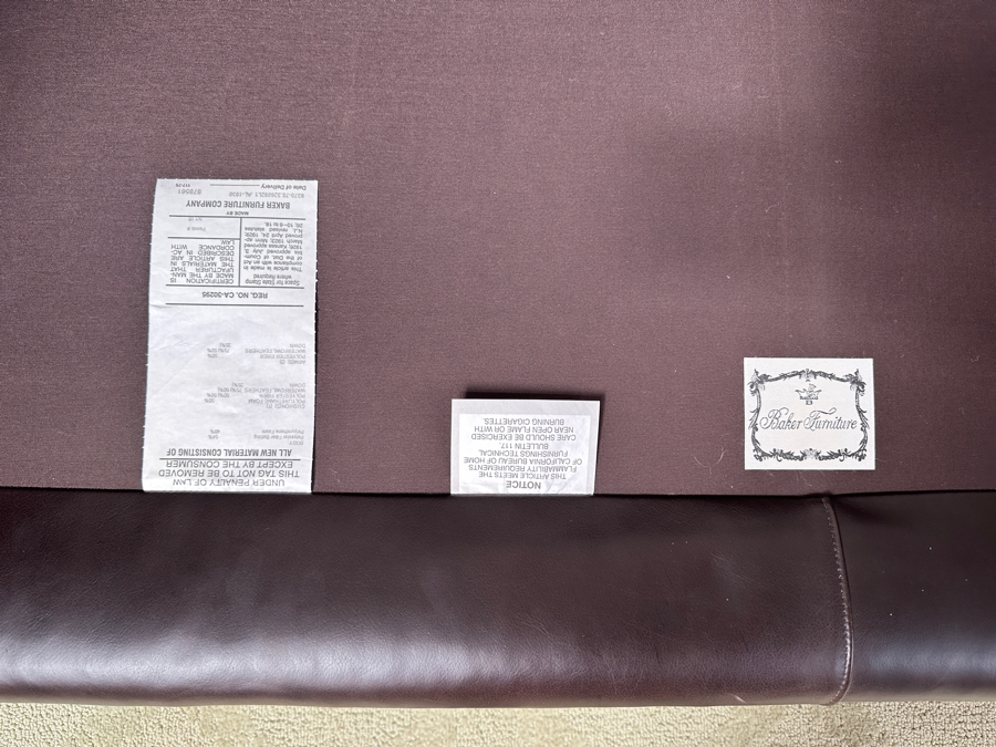 Just Added - Baker Furniture Archetype Maple Wood Banded Brown Leather Modern Sofa #1 78W X 32D X 32.5H Estimate $3,500 [Photo 5]