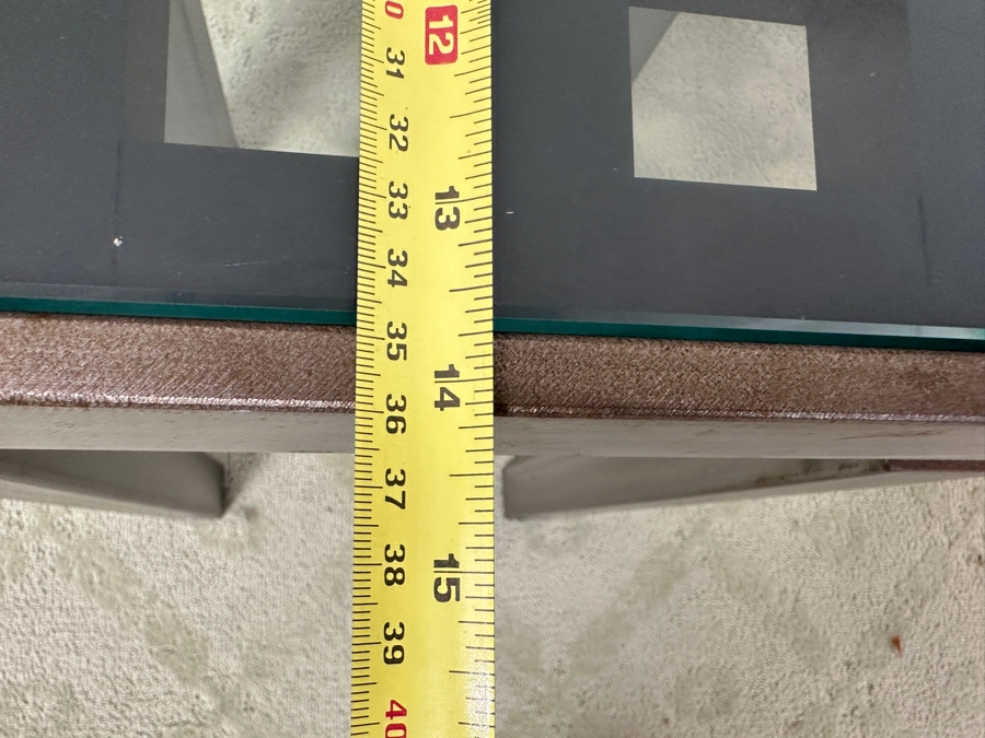 Just Added - Handmade Heavy Brushed Metal Architectural Side Table With Wooden / Glass Top Insert Designer Unknown 14W X 14D X 22.5H [Photo 8]