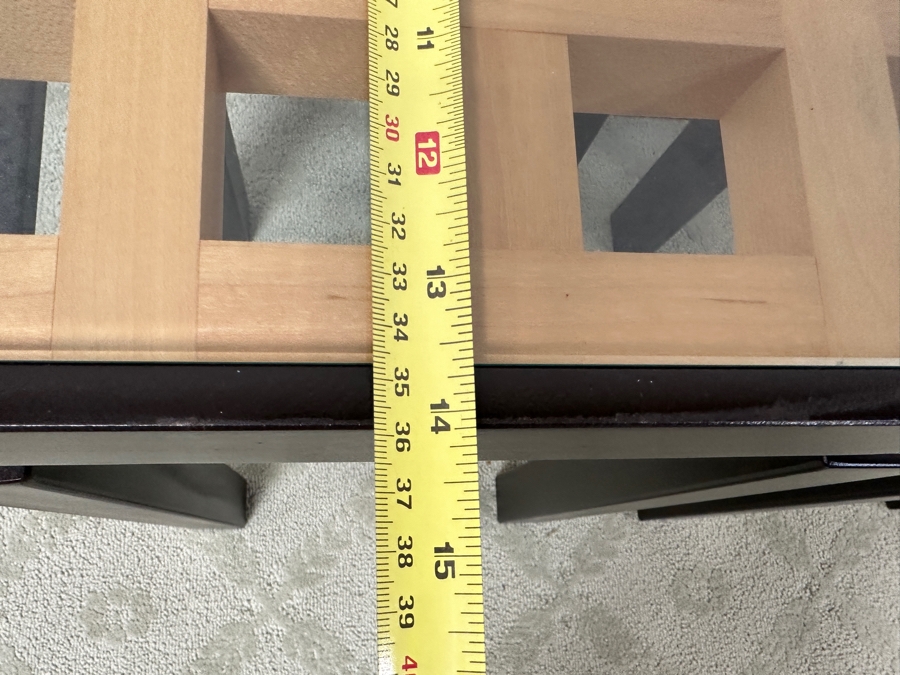 Just Added - Pair Of Handmade Heavy Metal Architectural Side Tables With Wooden / Glass Top Insert Designer Unknown 14W X 14D X 22.5H [Photo 9]