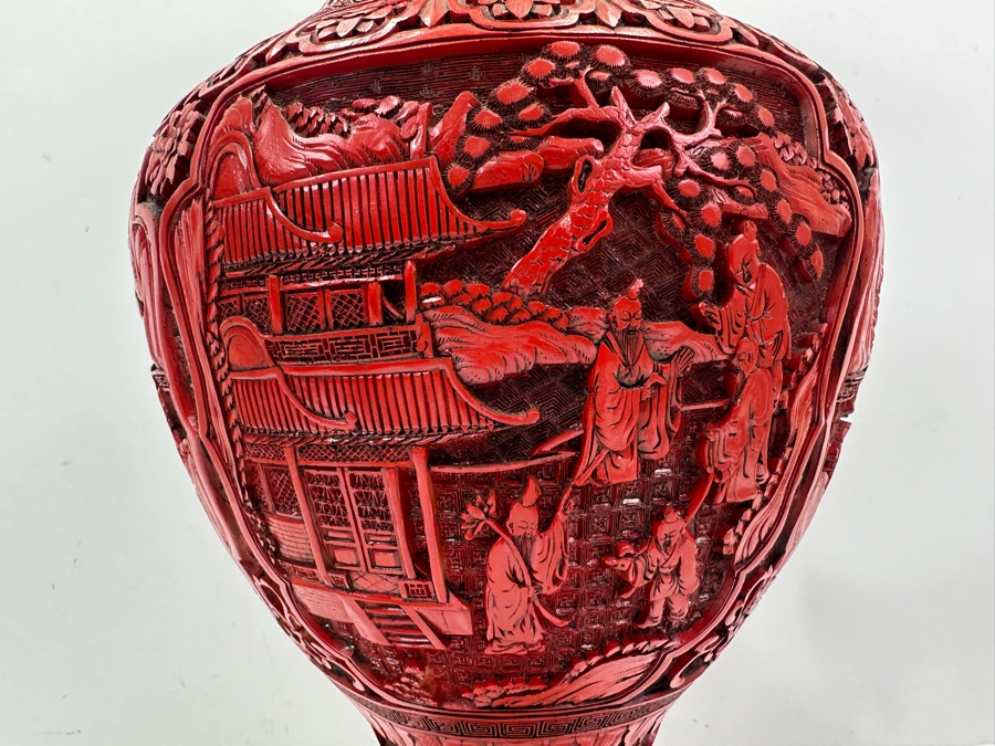 Just Added - Large Chinese Cinnabar Vase 19'H [Photo 3]