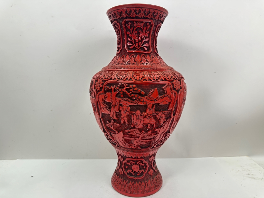 Just Added - Large Chinese Cinnabar Vase 19'H [Photo 4]