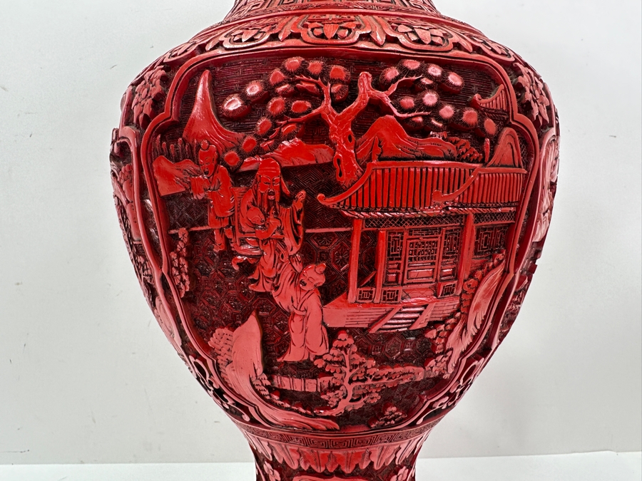 Just Added - Large Chinese Cinnabar Vase 19'H [Photo 5]