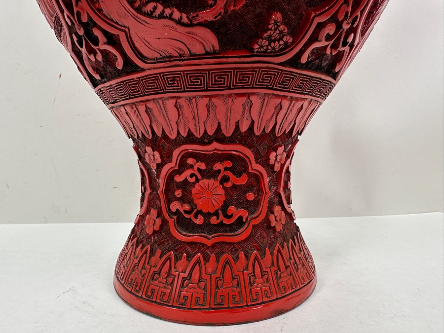 Just Added - Large Chinese Cinnabar Vase 19'H [Photo 7]