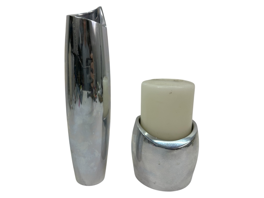 Just Added - Nambe Vase 9.5'H And Nambe Candle Holder