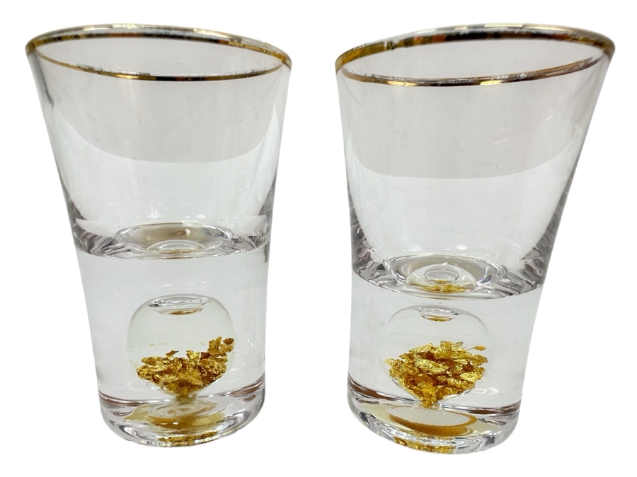Just Added - Pair Of 24k Gold Foil Crystal Shot Glasses 3'H