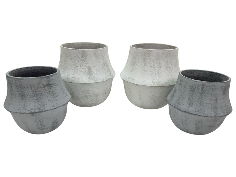 Just Added - (4) Crate & Barrel Bell Pots White & Grey 5.5'H & 7'H