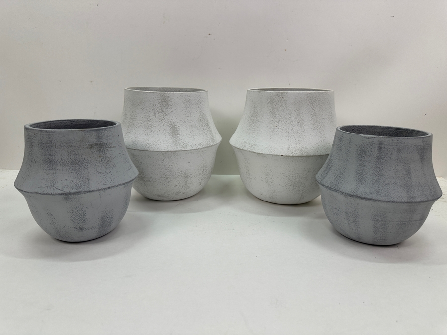 Just Added - (4) Crate & Barrel Bell Pots White & Grey 5.5'H & 7'H [Photo 2]
