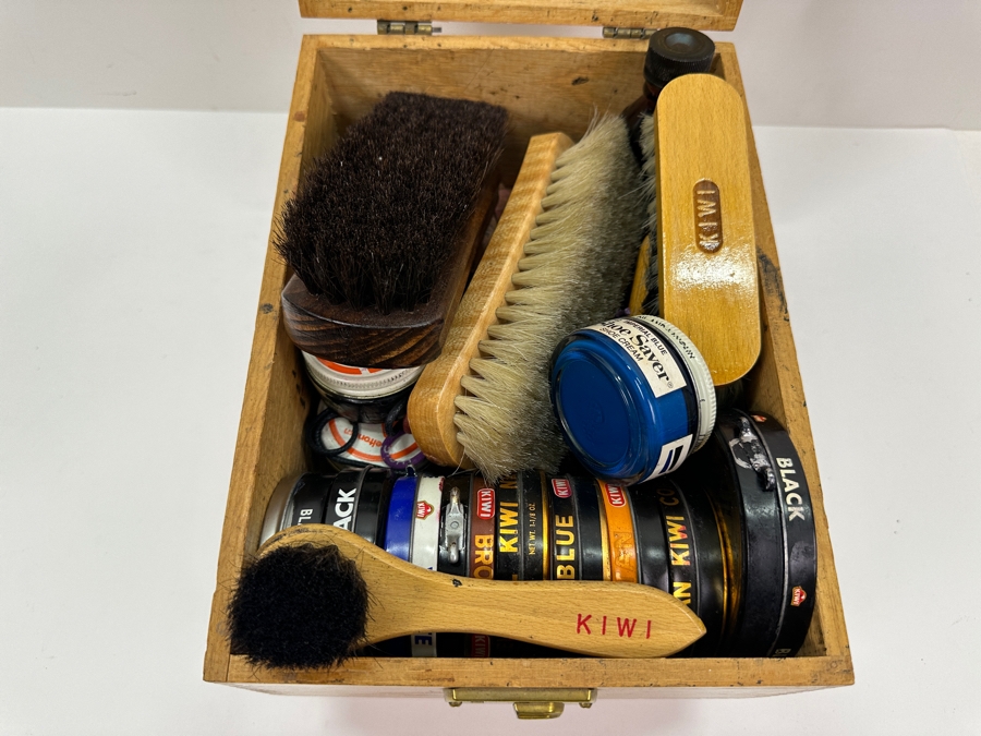 Just Added - Vintage Wooden Shoe Shine Box By Griffin Shinemaster With Supplies [Photo 5]