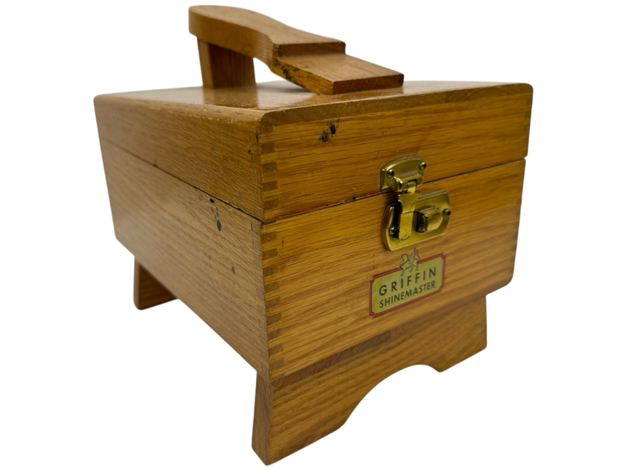 Just Added - Vintage Wooden Shoe Shine Box By Griffin Shinemaster With Supplies