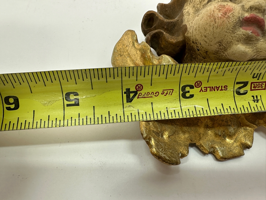Just Added - Antique Wooden Hand Painted German Angel Cherub 4W X 4H [Photo 7]