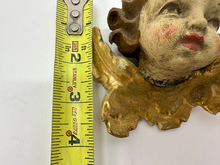 Just Added - Antique Wooden Hand Painted German Angel Cherub 4W X 4H [Photo 8]