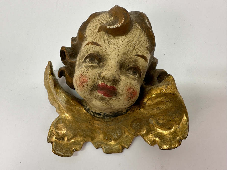 Just Added - Antique Wooden Hand Painted German Angel Cherub 4W X 4H [Photo 5]