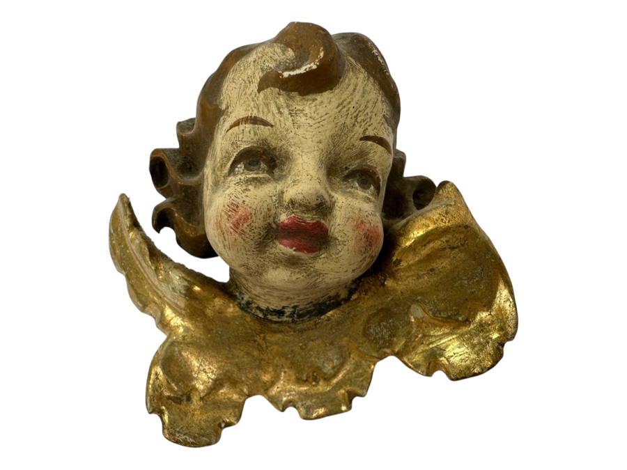 Just Added - Antique Wooden Hand Painted German Angel Cherub 4W X 4H