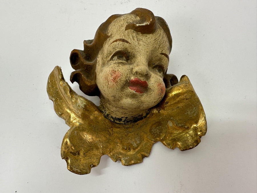 Just Added - Antique Wooden Hand Painted German Angel Cherub 4W X 4H [Photo 4]