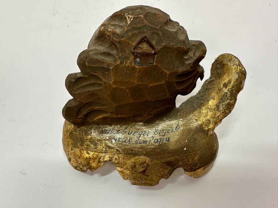 Just Added - Antique Wooden Hand Painted German Angel Cherub 4W X 4H [Photo 2]