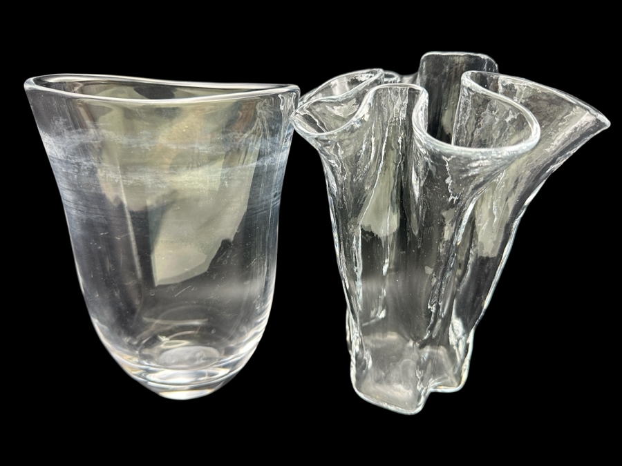 Just Added - Orrefors Crystal Vase 8H And Handkerchief Ruffled Edge Vase