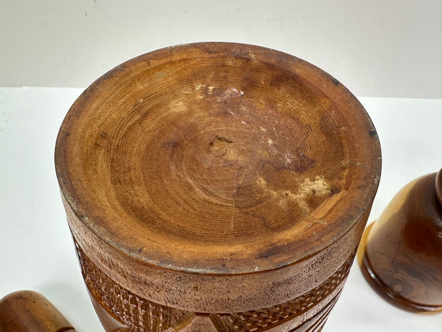 Just Added - Pair Of Carved Wooden Mortar And Pestles From Dominican Republic 8H & 8.5H [Photo 8]